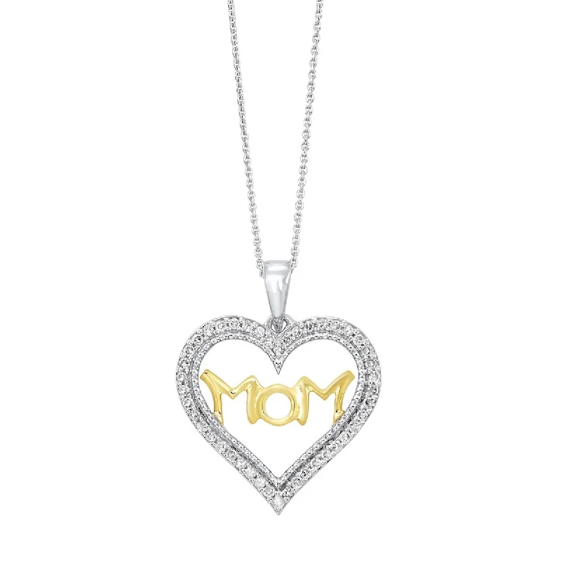 Elegant necklaces and pendants with infinity symbols for timeless designs-Diamond Mom Heart Necklace in Sterling Silver and 10kt Yellow Gold (1/5ct tw)