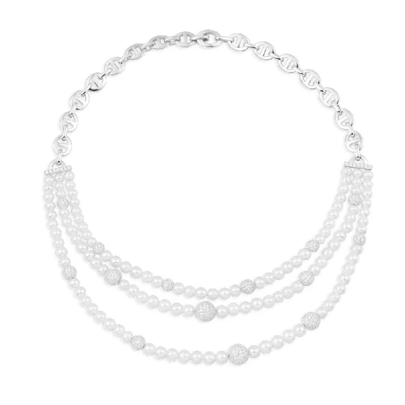 Best necklaces and pendants with sterling silver for an affordable yet stylish choice-Disco Triple Chain Choker with Pearls