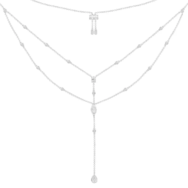 Best necklaces and pendants with layered designs for a chic, stacked look-Double Chain Y-Drop Adjustable Necklace with Oval Stones