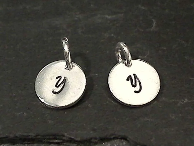 Necklaces and pendants with engraved messages for a deeply personal, sentimental gift-Letter Y Charm, Sterling Silver