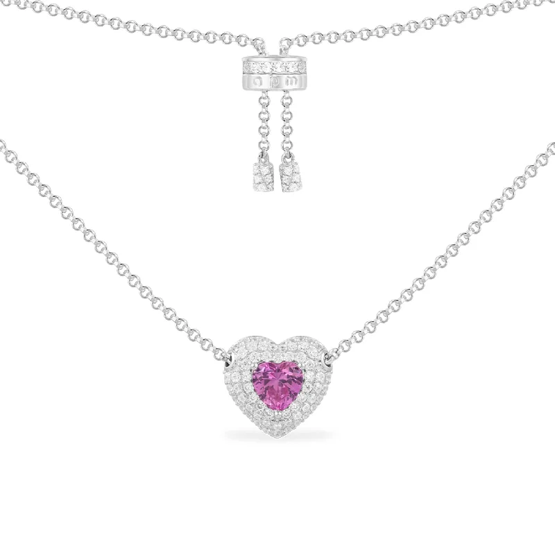 Unique necklaces and pendants with artistic shapes for a creative, one-of-a-kind design-Fushia Heart Adjustable Necklace - silver