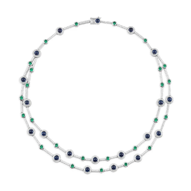 Best necklaces and pendants with crystal accents for a sparkling and elegant style-Green and Blue Stones Double Chain Choker