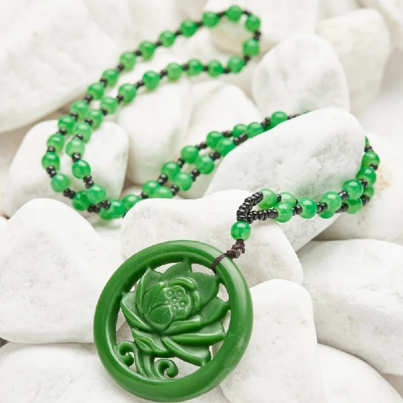 Necklaces and pendants with abstract shapes for a modern, creative appearance-Green Jade Crystal Flower Pendant