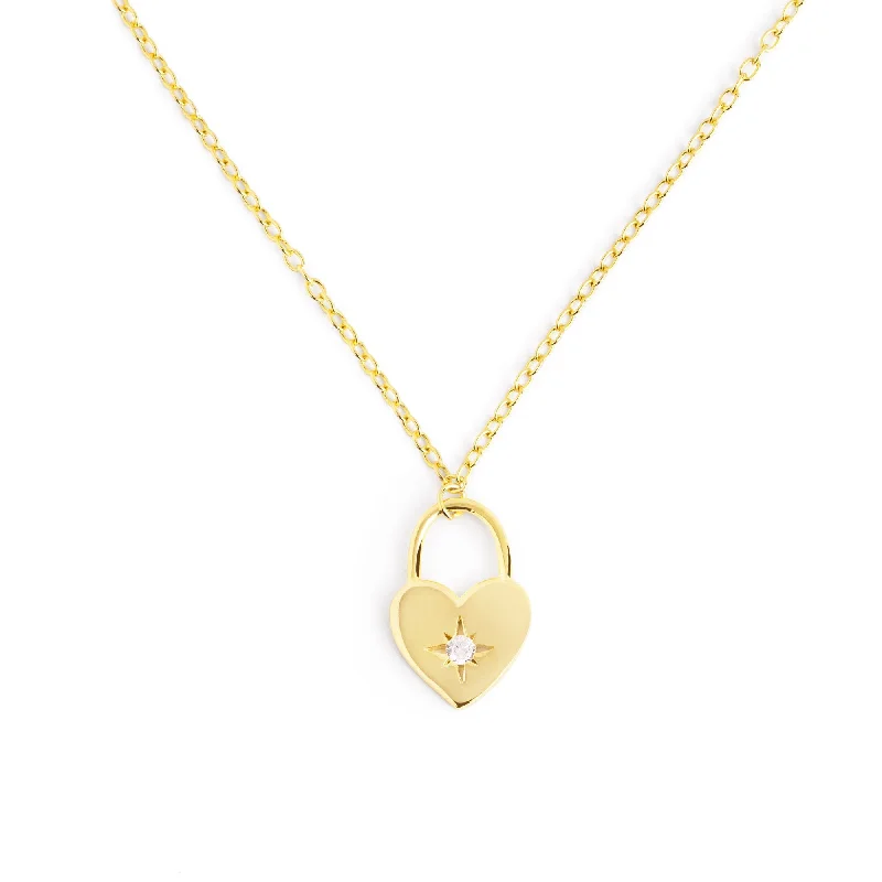 Necklaces and pendants with leaf-shaped designs for an earthy, organic feel-Heart Lock Gold Necklace