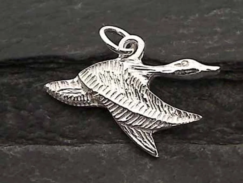 Stunning necklaces and pendants with turquoise and gold for a vibrant, earthy look-Flying Duck Charm, Sterling Silver