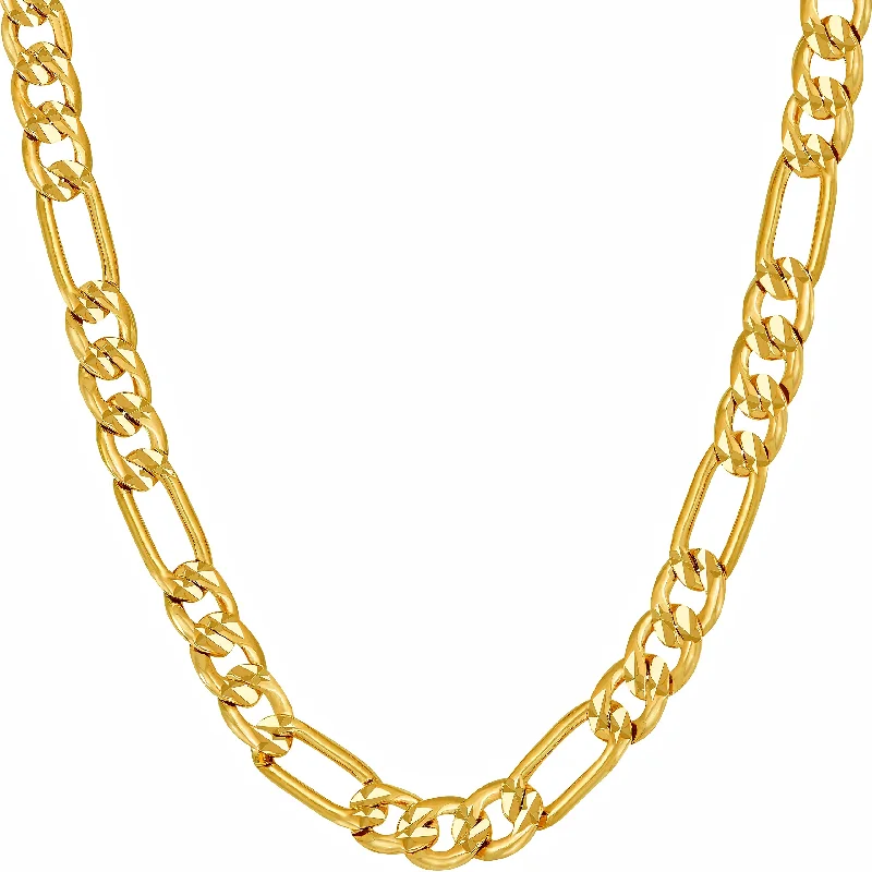 Necklaces and pendants with lock and key designs for a symbolic gesture-Radiant Diamond Cut Figaro Chain Necklaces 24k Real Gold Plated ( 6mm, 7mm, 9.5mm )