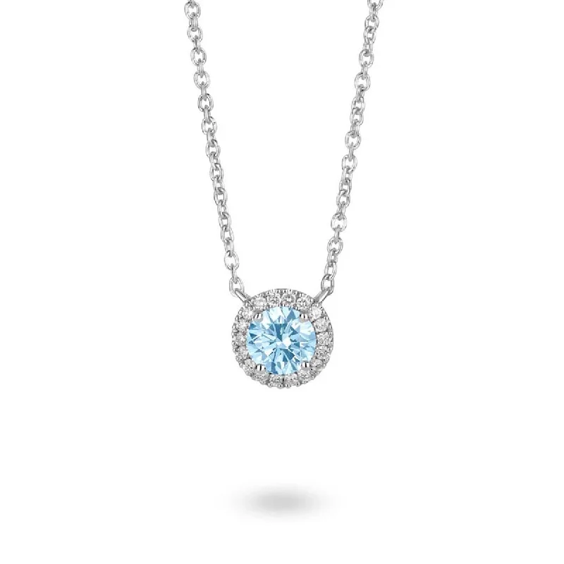 Stunning necklaces and pendants with ruby and diamond combinations for a luxurious effect-Lightbox Lab Grown Blue Diamond Halo Necklace in 14kt White Gold (1ct tw)