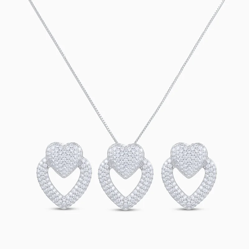 Unique necklaces and pendants with artistic shapes for a creative, one-of-a-kind design-Lustrous Double Heart Jewelry Set