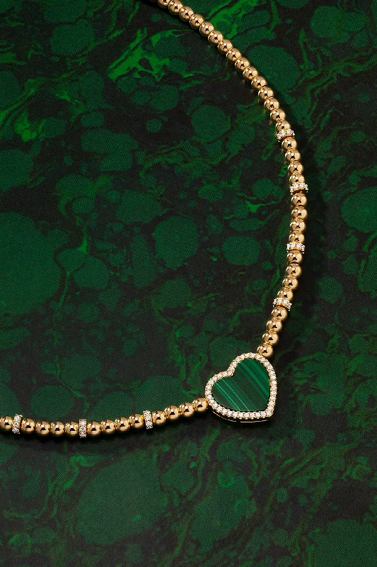 Necklaces and pendants with sun and moon motifs for a celestial-inspired design-Malachite Heart Adjustable Necklace with beads