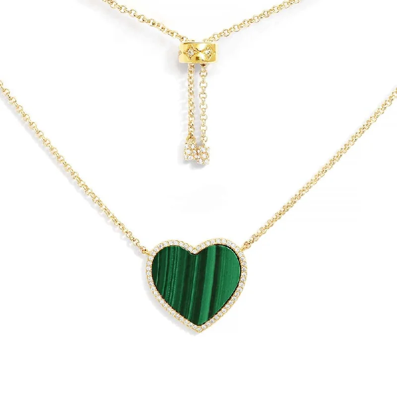 Necklaces and pendants with love knot designs for a romantic, meaningful symbol-Malachite Heart Adjustable Necklace