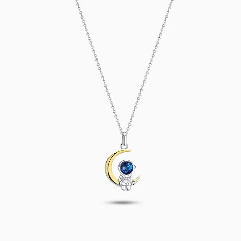 Elegant necklaces and pendants with diamond accents for added sparkle-Astronaut Moon Necklace