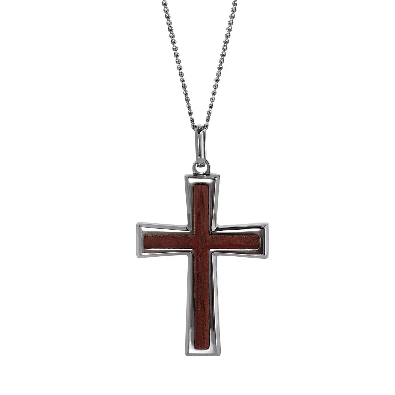 Best necklaces and pendants with gemstone clusters for a bold and colorful effect-Mens Wood Cross Necklace in Stainless Steel