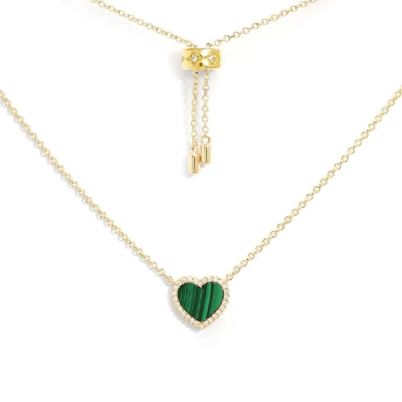 Necklaces and pendants with enamel accents for a colorful, eye-catching appearance-Mini Malachite Heart Adjustable Necklace