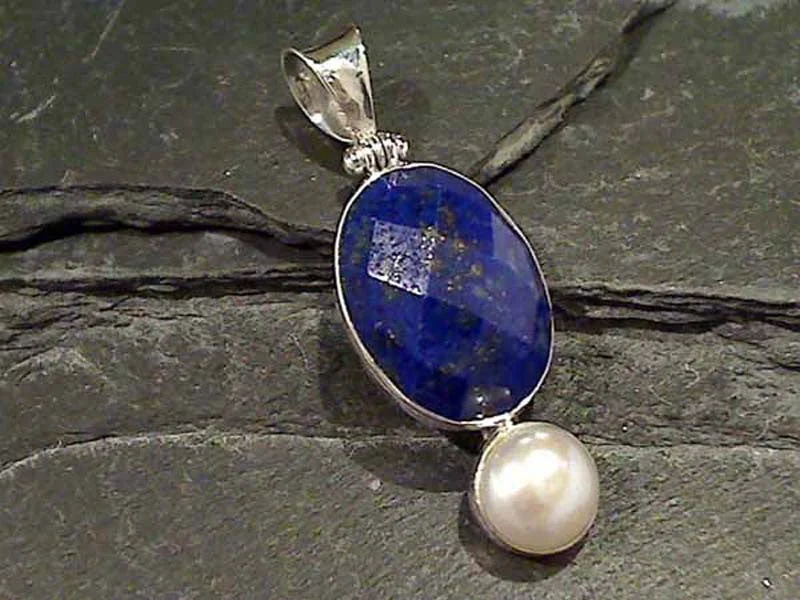 Unique necklaces and pendants with tree of life motifs for nature-inspired elegance-Lapis Lazuli, Pearl, Sterling Silver Pendant