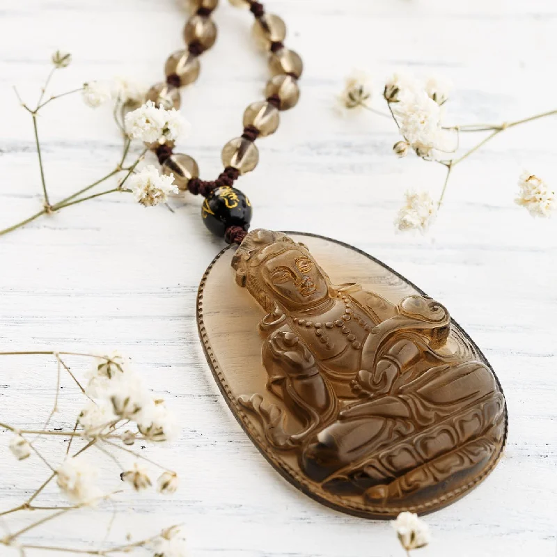 Unique necklaces and pendants with engraved messages for a sentimental gift-Natural Ice Obsidian Guanyin Necklace