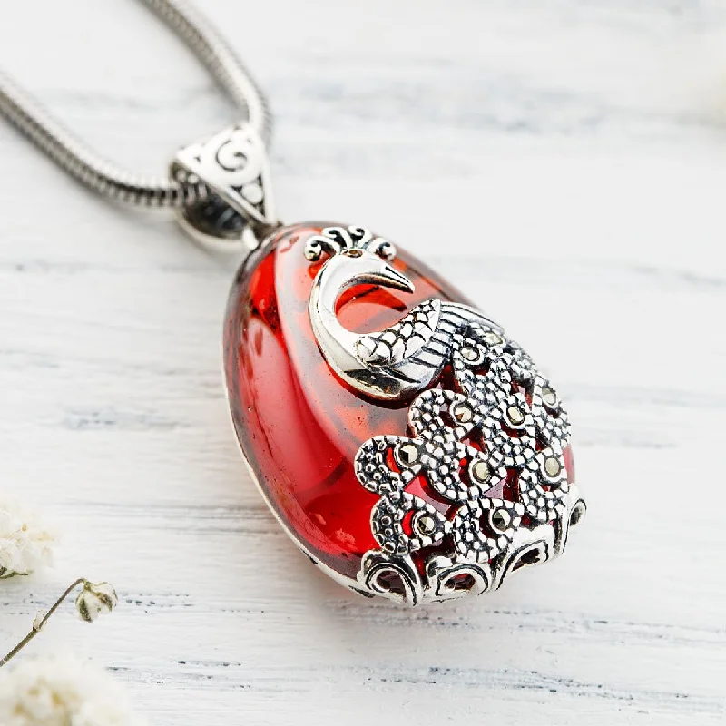 Personalized necklaces and pendants with initials for a customized and meaningful gift-Red Garnet Peacock Necklace