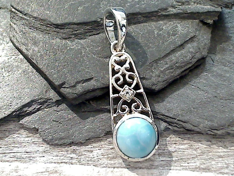 Layered necklaces and pendants for a trendy and fashionable stacked look-Larimar, CZ, Sterling Silver Small Pendant