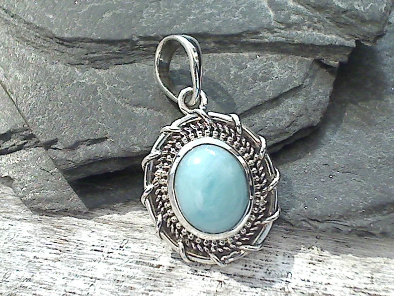 Stunning necklaces and pendants with aquamarine stones for a serene effect-Larimar, Sterling Silver Pendant