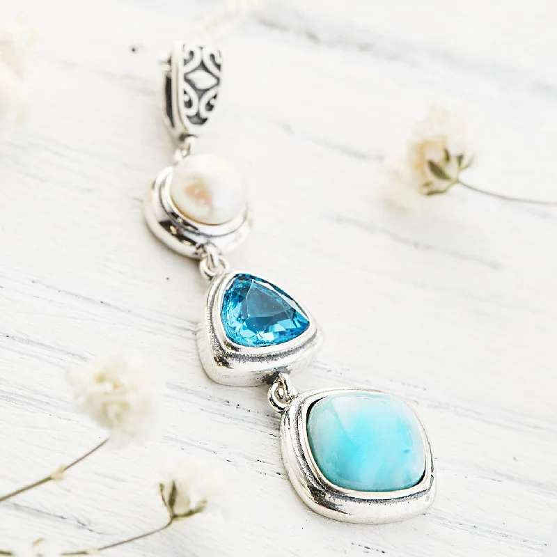 Necklaces and pendants with custom engravings for a personal, meaningful gift-Silver Larimar Necklace