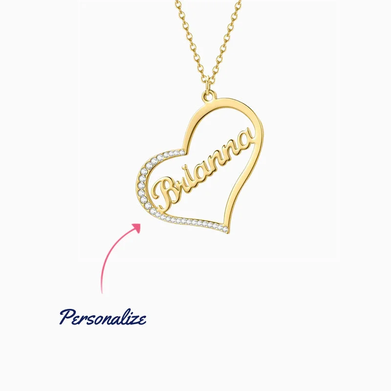 Stunning necklaces and pendants with sapphire gemstones for a luxurious blue hue-Sparkling Name In Heart Necklace