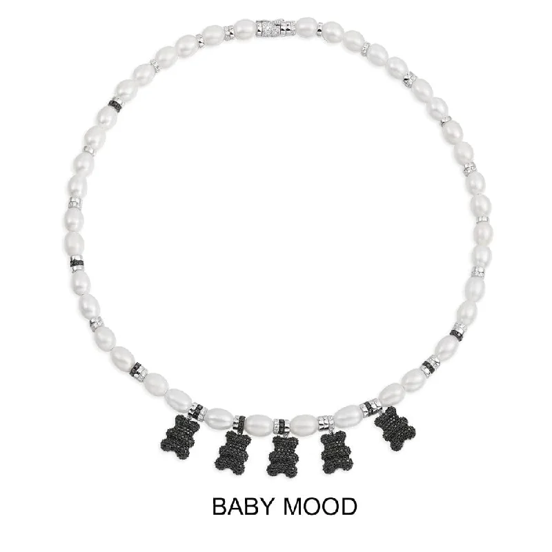 Beautiful necklaces and pendants with layered chains for a fashionable, chic look-Statement Baby Mood Yummy Bear Choker with Pearls