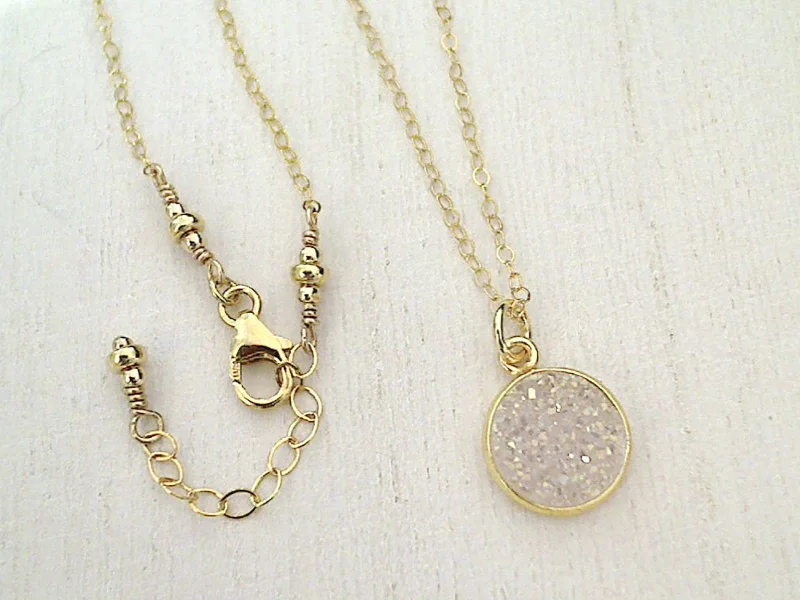 Best necklaces and pendants with floral designs for a feminine and elegant feel-16" - 17" Druzy Quartz, Gold Filled Necklace