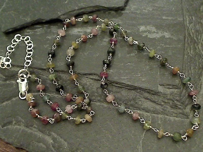 Stunning necklaces and pendants with chakra stones for healing and balance-14" - 16" Tourmaline, Sterling Silver Necklace