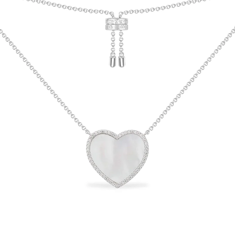 Unique necklaces and pendants with tree of life motifs for nature-inspired elegance-White Nacre Heart Adjustable Necklace - silver