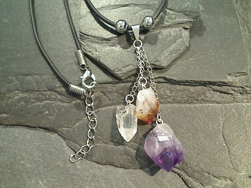 Stylish necklaces and pendants with diamonds for a glamorous and elegant look-Amethyst, Citrine, Quartz Crystal Points Necklace - Silver Plated