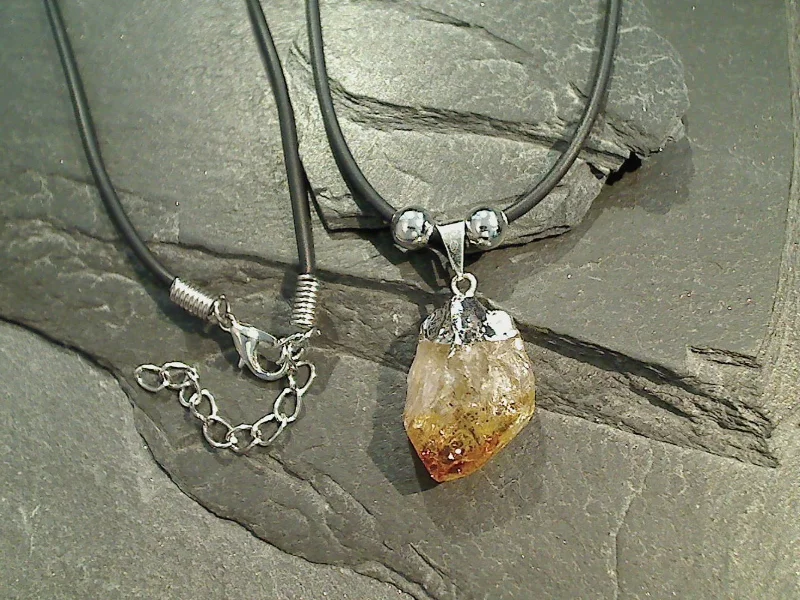 Necklaces and pendants with geometric pendants for a clean, contemporary design-Citrine Crystal Point Necklace - Silver Plated