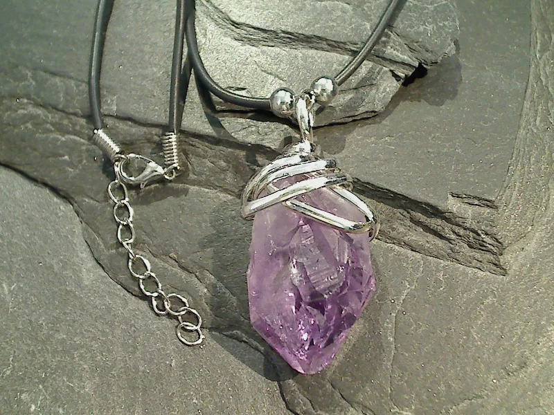 Necklaces and pendants with engraved messages for a deeply personal, sentimental gift-Amethyst Large Crystal Point Necklace - Silver Plated